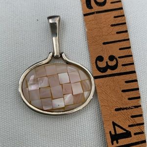 VTG Mosaic Peach Medallion Mother of Pearl inlaid in 925 sterling